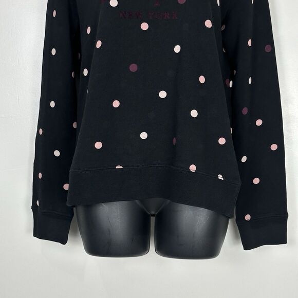 Kate Spade Bakery Cotton Sweatshirt Sz S Black Pink Polka Dot Crew Neck Pullover - Picture 5 of 11